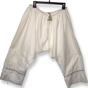 Vintage Victorian White Cotton Bloomers Pantaloons with Blue ribbon.
